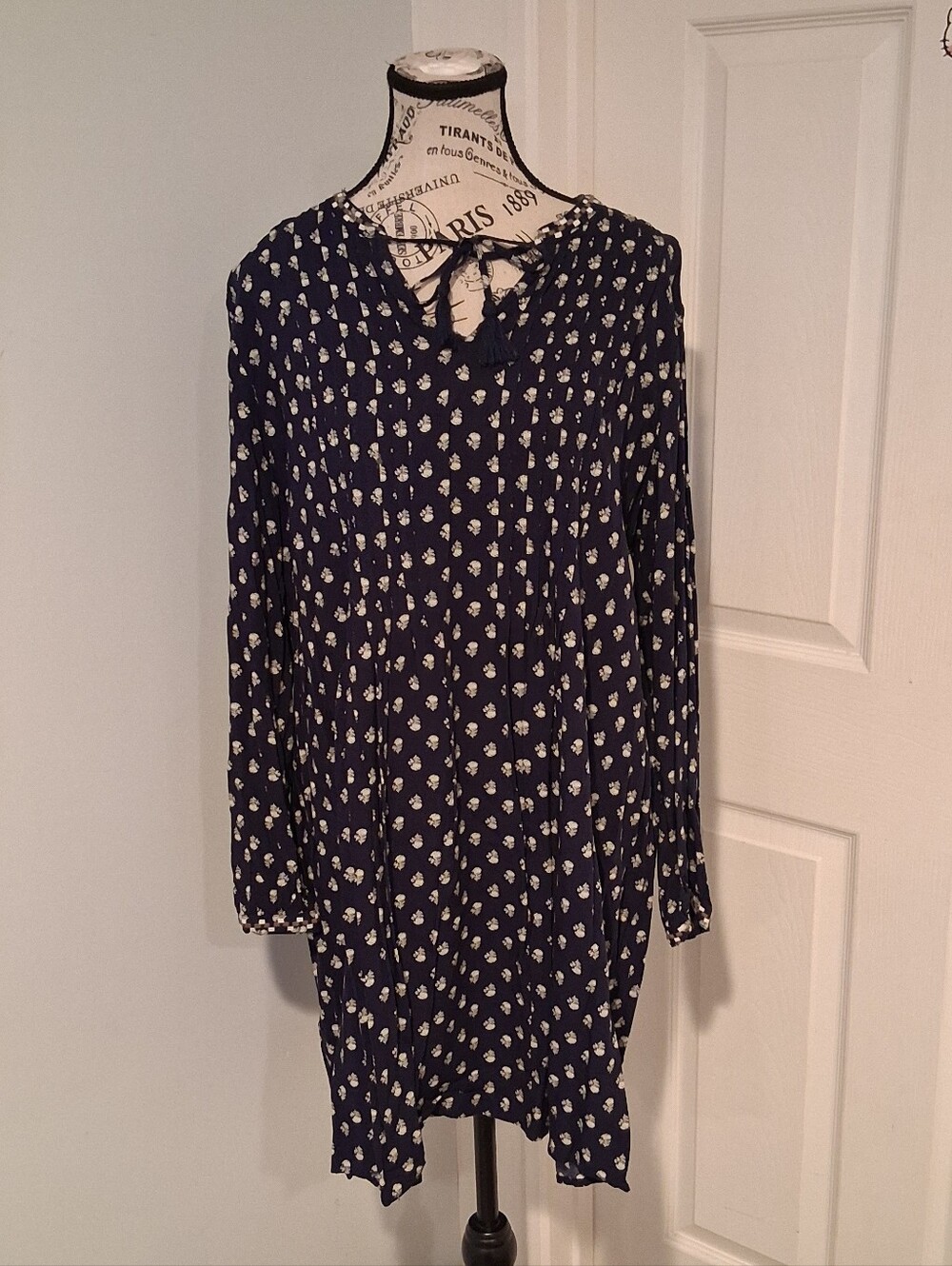 Old Navy Womens Navy Floral Pleated Midi Dress Tie Tassel XL